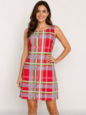 JUDE CONNALLY Vibrant Pink Plaid Sleeveless Women's Dress Size M